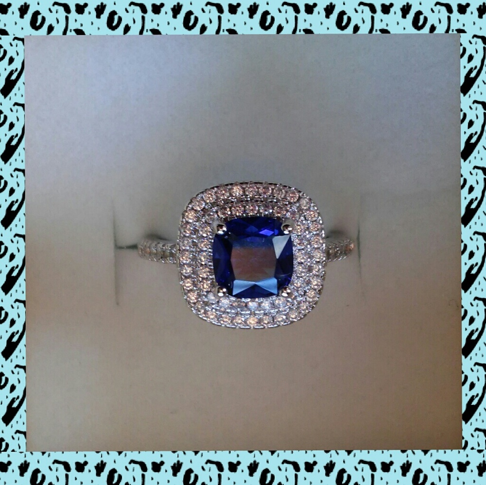 2.5 CT Sapphire & CZ Silver Ring
